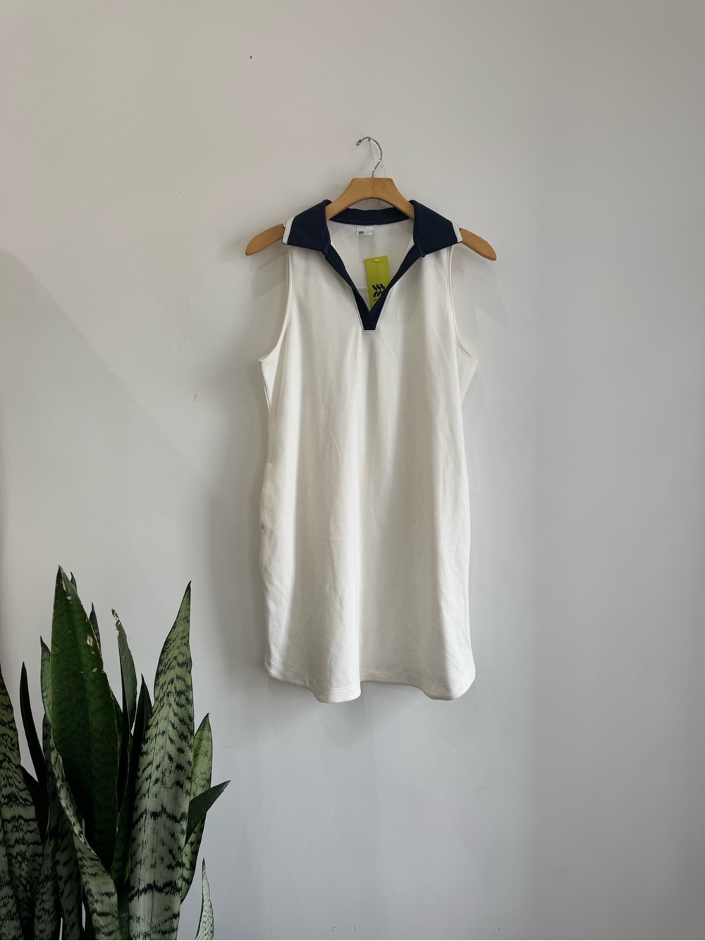 all in motion White Sleeveless Polo Tank with Navy Trim